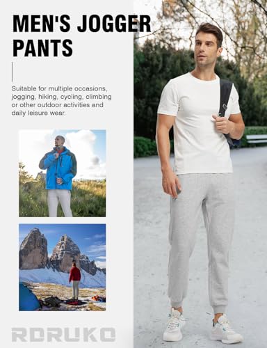 Image of Rdruko Men's Fleece Joggers Pants Winter Warm Sweatpants with Zipper Pockets Athletic Running Gym Workout