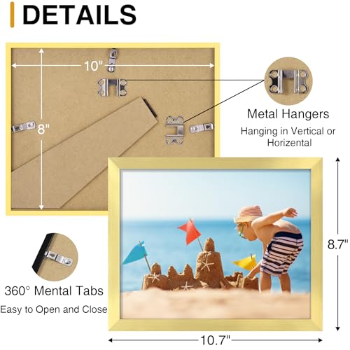 decorUhome 8x10 Picture Frames Collage Wall Decor, Display 2Pcs 4x6 Photos with Mat or 1Pcs 8x10 Unmatted, 2 4x6 Collage Picture Frames for Wall Mounting, Gold