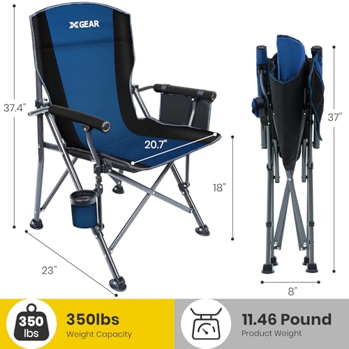 Image of XGEAR Camping Chair with Padded Hard Armrest, Sturdy Folding Camp Chair with Cup Holder, Storage Pockets Carry Bag Included, Support to 400 lbs