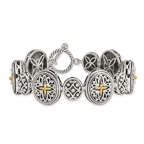 925 Sterling Silver with 14k Accent Antiqued Toggle Bracelet3