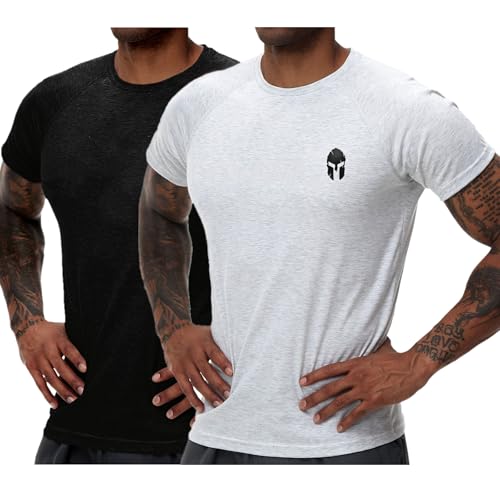 HOTCAT 2er Pack Athlet Slim-Fit Fitness Tshirt für Herren - Langes Schnelltrocknendes Gym T-Shirt - Bodybuilding, Krafttaining Workout Gym Shirt HOTCAT 2er Pack Athlet Slim-Fit Fitness Tshirt für Herren - Langes Schnelltrocknendes Gym T-Shirt - Bodybuilding, Krafttaining Workout Gym Shirt