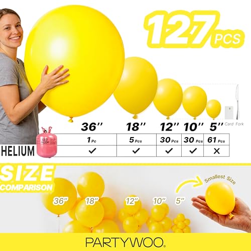 Image of PartyWoo Yellow Balloons 127pcs Different Sizes of 18 12 10 5 Inch Matte Yellow Latex Balloon Arch Kit Garland for Easter Bee Baby Shower Sunflower Birthday Graduation Party Decorations Yellow-Y55