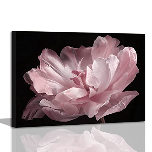 COHLOE Pink Wall Art - Flower Bathroom & Bedroom Decor - Black & White Wall Art - 12x16inch Stretched