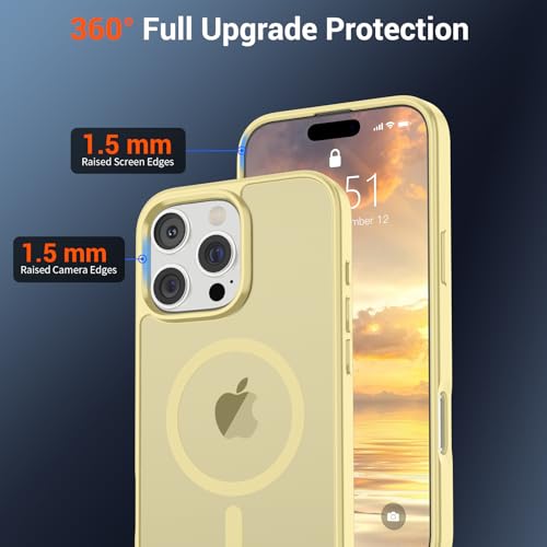Image of SUPFINE Magnetic for iPhone 16 Pro Max Case (Compatible with MagSafe) (Military Grade Drop Protection) Slim Translucent Matte Shockproof with Anti-Fingerprint Phone Case,Buttercream Yellow