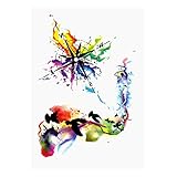 2 x buntes Kompass XL Tattoo - Vögel Wasserfarben Windrose - Body Temporary Tattoo - HB899 (2)