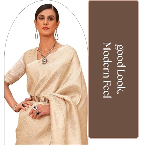 Image of MADHUHANSH Women's Cotton Silk Saree with Unstitched Blouse Piece Zari Weave and Floral Pattern | Heavy Embroidery Saree for Women | Interview Saree for Women | Readymade Blouse with Saree Set