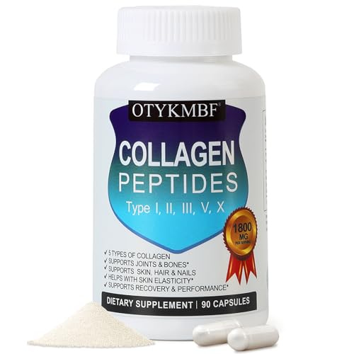 OTYKMBF Multi Collagen Peptides Pills 1800mg Type I II III V X - Hydrolyzed Premium Collagen Complex Supports Skin Joints Hair & Nails Hydrolyzed Protein for Women Men 90 Capsules