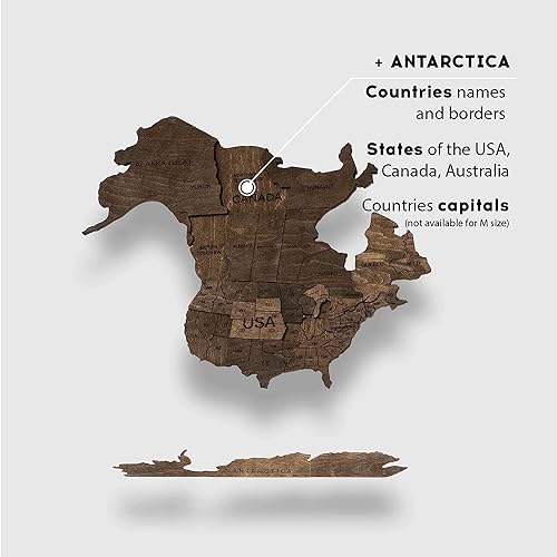 Image of Enjoy The Wood 3D Wooden World Map Wall Art (Dark Walnut, 2XL) | Large Travel Map with Pins for Art Decor, Decorative Map of the World for Home, Office Travel Wall Art Housewarming Gift Idea