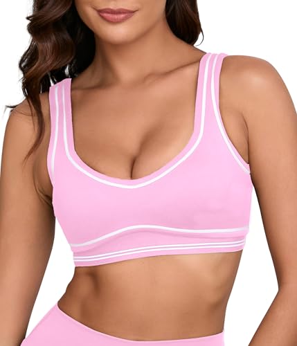 Image of Women Sweetheart Padded Sports Bra- Workout Fitness Square Neck Low Back Yoga Bra