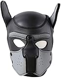 YiQin RWSX Hundemaske, Weiche Latex Petplay Hundemaske mit Ohren Welpenmaske Hunde Masken, Abnehmbarer Mund, Geeignet für Halloween, Urlaubsparty (Large, Gray)