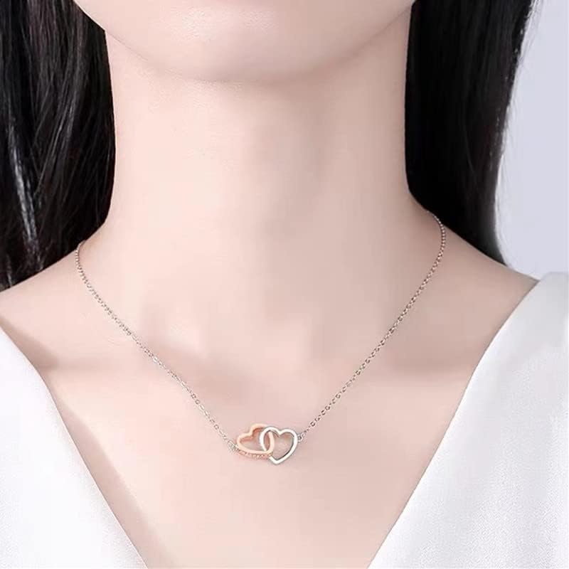 Sterling Silver Heart Necklace for Women, Rose Gold and Silver Jewelry with Natural Rose Quartz, Heart Shaped Pendant, Stylish Crystal Jewelry for Women and Girls3