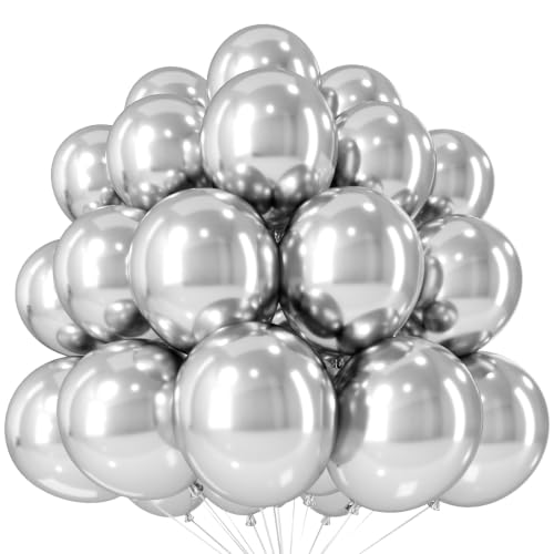 Image of Metallic Silver Balloons 12 Inch Chrome Silver Helium Party Balloon