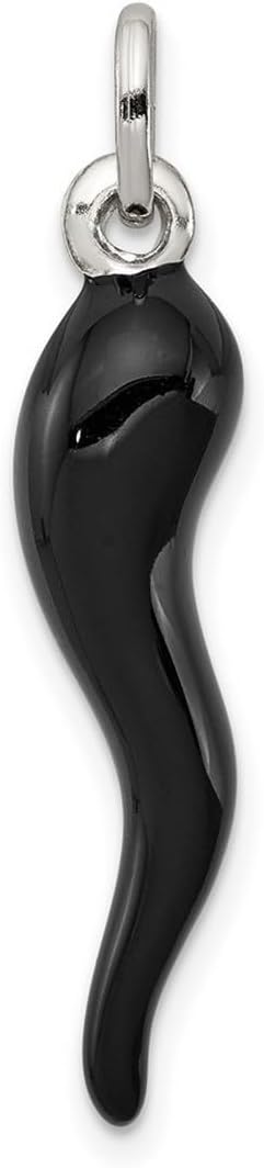 JewelryWeb Sterling Silver Enamel Italian Horn Pendant - 33mmx7mm - Red, Black, White - Good Luck Necklace for Women Teens