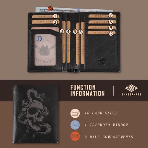 Skull Wallets For Men,Cool Mens Wallet Leather,Vertical Bifold RFID Blocking Wallets,Gifts for Him Husband and Boyfriend Gift (Black)3