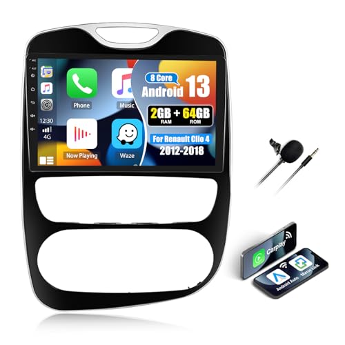 CAMECHO [8-Cœurs 2+64G] Android 13 Autoradio pour Renault Clio 4 2012-2018, Navi Carplay Sans Fil DSP, 10.1 Ecran Tactile Radio Bluetooth avec GPS WIFI FM/RDS EQ Android Auto Mirror Link 59UI SWC+Mic
