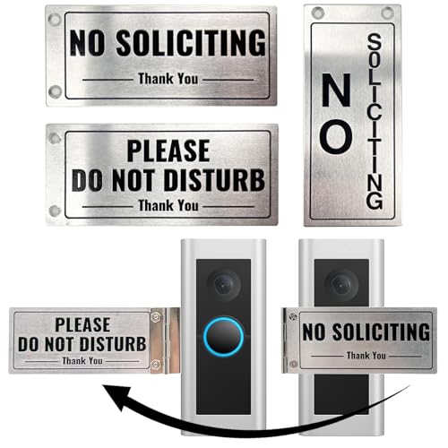 No soliciting sign for house and for front doorsmall aluminum metal Doorbell CoverRotates From NO SOLICITING to DO NOT DISTURBEasy Installation no drillVery effectiveGift for dog owners and moms with sleeping baby.