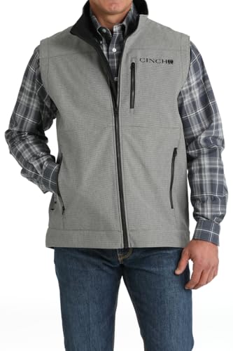 Cinch Western Vest Mens Striped Bonded Logo Zipper Gray MWV1515023