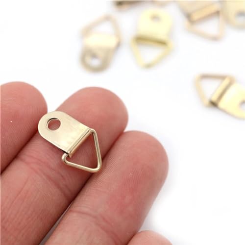 Image of 50 Sets Metal Picture Hangers with Screws, Small Triangle Ring Picture Hooks Kit for Hanging Plated Photo Frame Wire Wall Decor Art (Gold)