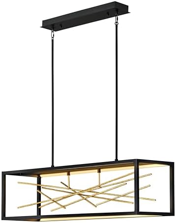 Fredrick Ramond Styx Medium LED Linear Chandelier - Modern Glam, Open Frame, Integrated LED Included - Black with Gilded Gold Accents