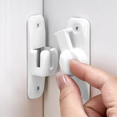 Image of INIRET 4 Packs Barn Door Latches,White 90 /180 Degree Gate Lock,Zinc Alloy Right Angle Door Lock Latch,Flip Gate Latches Hardware,Door Security Sliding Door Latch Lock fo Cabinets,Bathroom,Barn Door
