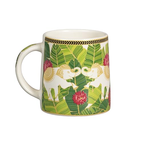 Image of Miah Neelmayur Royale Floral Ceramic Cup Set - Set of 4 | 10.16 cm x 6.85 cm x 8.89 cm | Handcrafted Coffee & Tea Mugs | Microwave & Dishwasher Safe | Vibrant Garden-Inspired Design