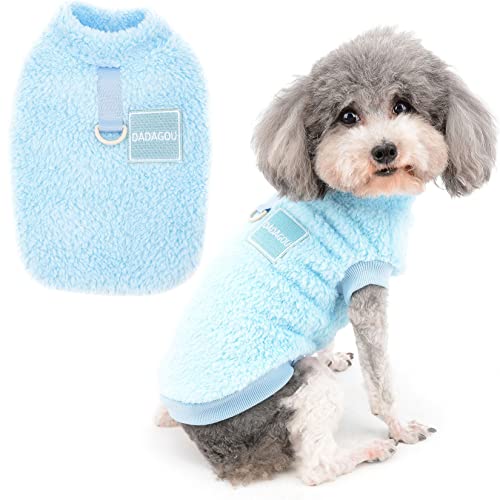 Zunea Fleece Dog Jumper Winter Warm Sweater Jumpers for Small Dogs Soft Fuzzy Puppy Clothes with D-Ring for Harness Leash Pullover Jacket Coat Cold Weather Pet Girl Boy Chihuahua Cats Apparel Blue S
