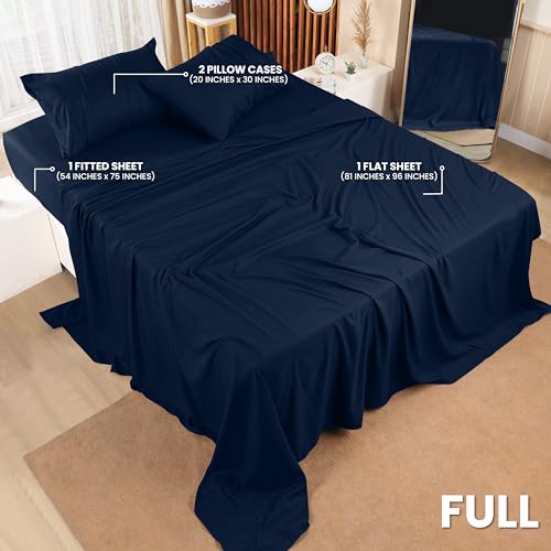 Image of Utopia Bedding Full Sheet Set - 4 Piece Bed Sheets for Full Size Bed, Soft and Breathable Microfiber, Includes 1 Fitted Sheet, 1 Flat Sheet and 2 Pillowcases (Navy Blue) (Pack of 2)