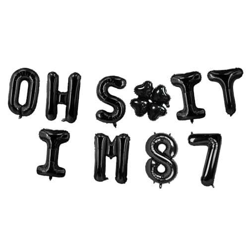Image of Oh I'm 87! Latex Balloons 16 Inch Black Hallo Eighty Seven Cheers to 87 Years Old Theme Decor for Man Woman Happy 87th Birthday Party Photo Studio Prop Flag Decorations Favors Supplies