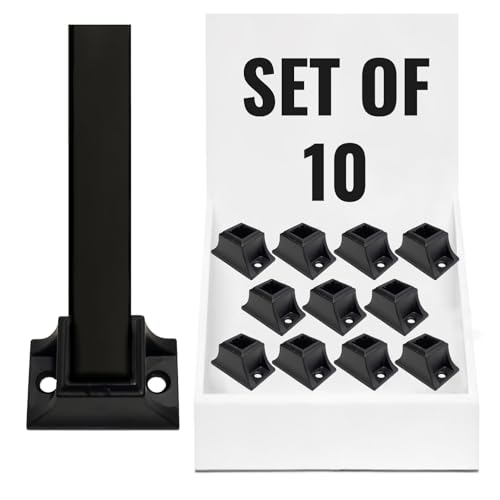 Balaustre - Zapata plana con tornillos para uso con balaustres cuadrados de hierro de 1,27 cm, juego de 10 unidades (negro satinado)