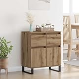 Grand espace de rangement sur une petite surface : le buffet compact ne mesure que 60 x 35 x 70 cm et offre de la place pour la vaisselle, les livres ou les stocks grâce à deux portes et un tiroir à roulement à billes. Parfait comme buffet de cuisine, meuble de couloir ou meuble TV bas dans le salon.