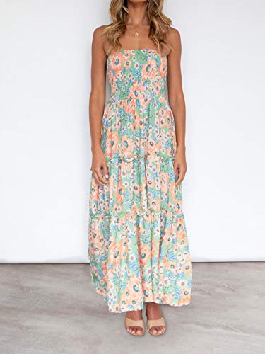 Image of ZESICA Women's Summer Boho Strapless Maxi Dress 2026 Casual Off Shoulder Smocked Flowy A Line Beach Holiday Long Dresses