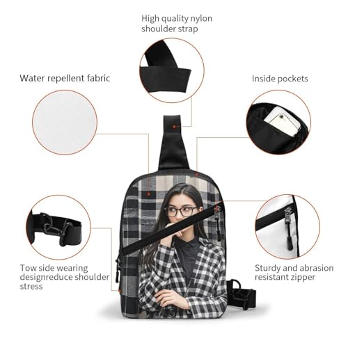 Black and white plaid Print Men's and Women's Foldable Crossbody Bag,Sports Crossbody Bags,and Daily Chest Bags3