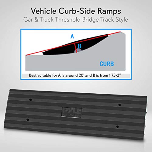 Pyle Pcrbdr21 Car Vehicle Curbside Driveway Ramp - 4Ft Heavy Duty Rubber Threshold Bridge Tracks Curb Ramps, 2 Pieces Set (For Car, Truck, Scooter, Bike, Motorcycle, Wheelchair Mobility), Black #TOP1