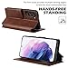 QLTYPRI for Samsung Galaxy S21 FE Case PU Leather Flip Case with Card Slots Viewing Stand Magnetic Closure Flip Folio Cover Simple Wallet Cover for Galaxy S21 FE 6.4 inch - Brown