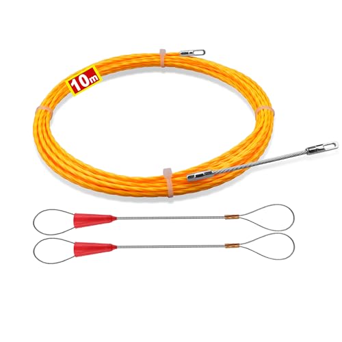 Image of Electrical Fish Tape 10m | 3.0 mm Wire Fish Tape Wire Puller | Wire Snake for Running Wire through Wall | Retractable Cable Pulling Tools with 2 Guide Springs | Wire Feeder
