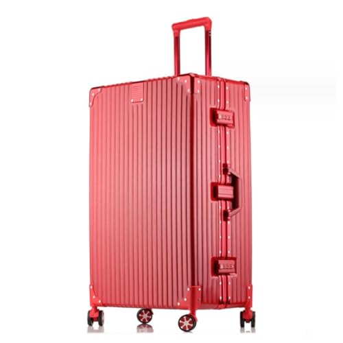 GAORUIFENG Suitcase, TSA lock, semi-mirrored, aluminum e, vintage, travel, business trip, quiet, ultra-lightweight, silver (double compartment specification) (white, 26 inches) (red 26 inches)