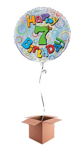 PARTYRAMA.CO.UK Happy 7th Birthday Holographic Round Foil Balloon - Inflated Balloon in a Box