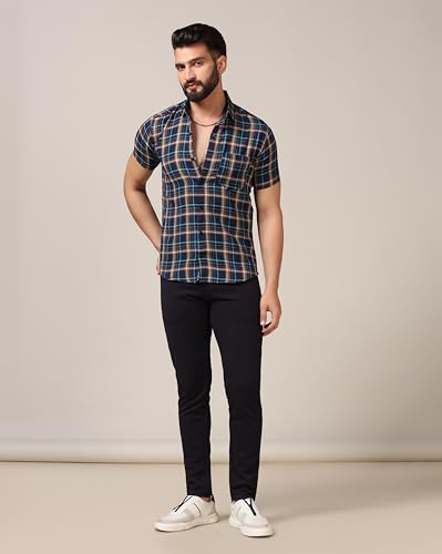 Image of TOPLOT Men's Regular Fit Casual Shirt Checks Design with Spread Collar & Half Sleeves