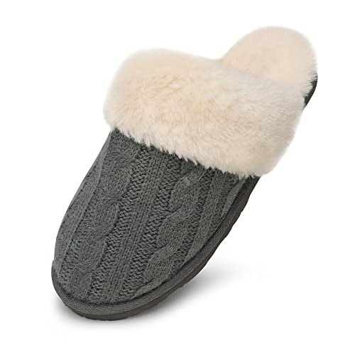Dream Pairs Women's Cozy_06 Grey Cable Knit Faux Fur Mules Comfy Slippers Size 7.5-8 M Us #TOP6