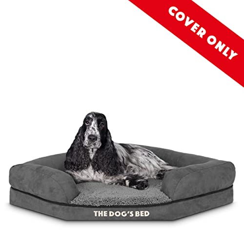 The Dog’s Bed Replacement Outer Cover, Plush Fabric, Grey Plush, Medium, Medium Spare (Corner) Cover - Image 2