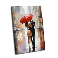 Red Umbrella Canvas Wall Art Romantic Couples Poster Prints Street Lover Picture for Hallway Home Decor(Portrait-3,12x18inch (30x45cm)