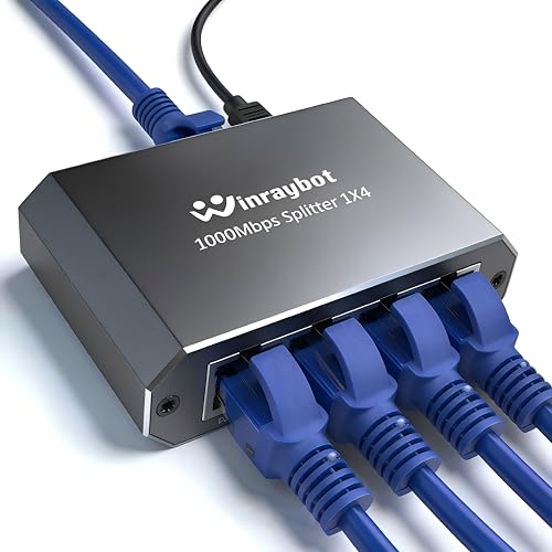 WinRaybot Ethernet Splitter, ethernet hub 4 Port gigabit,Ethernet Splitter 1 to 4,Network hub,Internet Switch 4 Port,netgear Switch (4 Devices Working simultaneously with Gigabit Network)