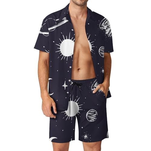 Chemise hawaïenne hommes ensemble imprimé spatial unique avec short et pantalon de plage d'été S