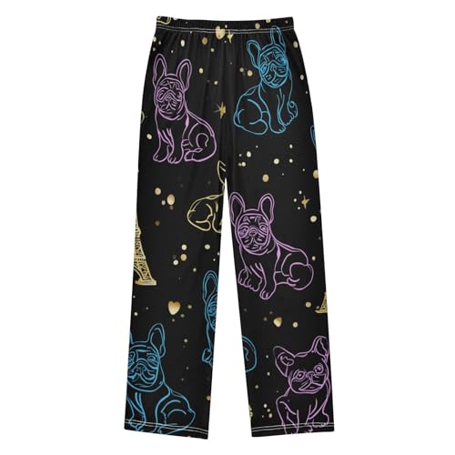 ZZXXB Funny Bulldog Eiffel Tower Boys Long Pants Soft Trousers Elastic Waist Kids Lounge Bottoms with Pockets S-XL2