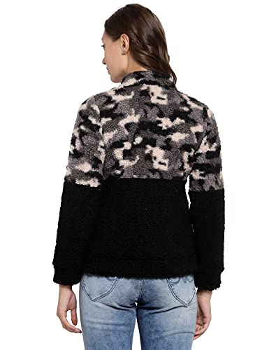 Image of Juelle Women Textured Black High Neck Fleece Sweatshirt
