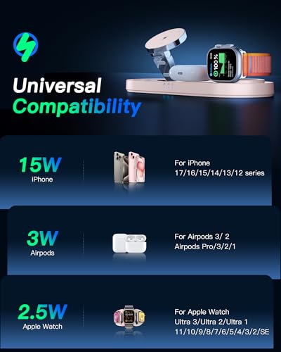 Image of Upgraded 3 in 1 Wireless Charging Station for Apple Devices, Faster Mag-Safe Charger Stand, Magnetic Charger Station for iPhone 16 /15 /14 /13 /12 Series & AirPods Pro & Apple Watch Series (Pink)