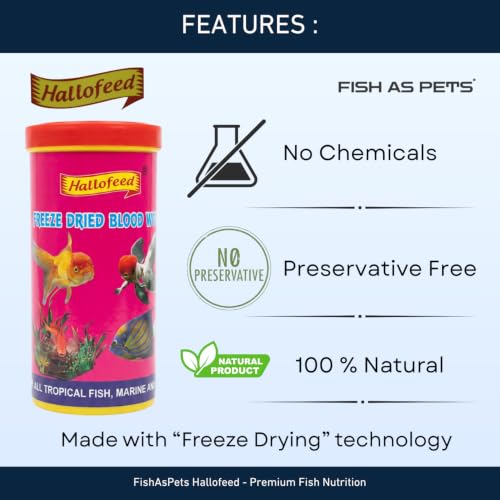 Image of Hallofeed Freeze Dried Blood Worms | Net Weight 55 Grams | 100% Natural Fish Food for Betta, Tetras, Arowana, Flowerhorn, Oscar - Improves Health & Immunity