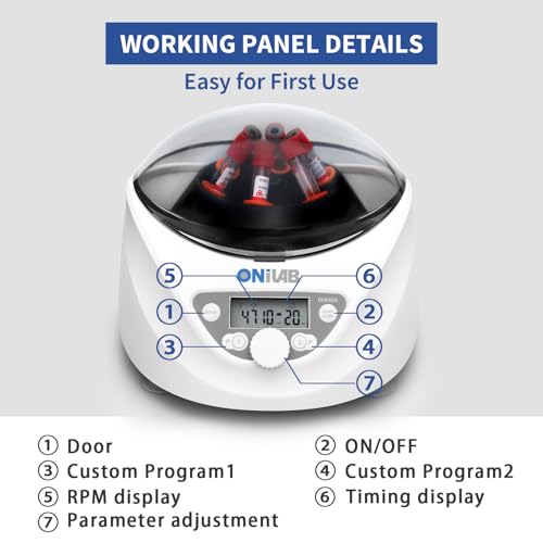 ONiLAB Labor PRP Tischzentrifuge 6x15mL/10mL/7ml/1.5-5ml, 300-5000rpm (Max. 2600xg RCF), LCD Digital Desktop Lab Zentrifuge Timer 30sec-99min, zwei Schnellstartprogramme