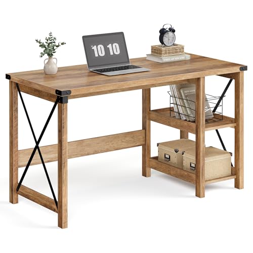 VASAGLE Computer Desk, Home Office Desk with Storage Shelves on Right or Left, Farmhouse, for Work Study Gaming Writing, 23.6 x 47.2 x 29.5 Inches, Honey Brown ULWDAM090T41