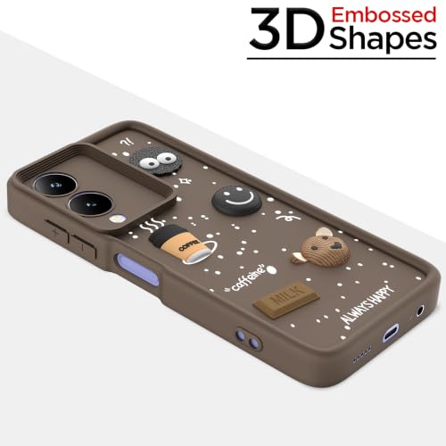 Image of Pikkme Back Cover for Vivo Y17s / Vivo Y28 | 3D Bear Silicone Cute & Fun Coffee Cartoon | Full Body Protection Bumper Case (Brown)